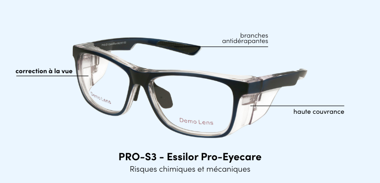 Lunettes sécurité PRO-S3 Essilor Pro-Eyecare protection oculaire BTP industri