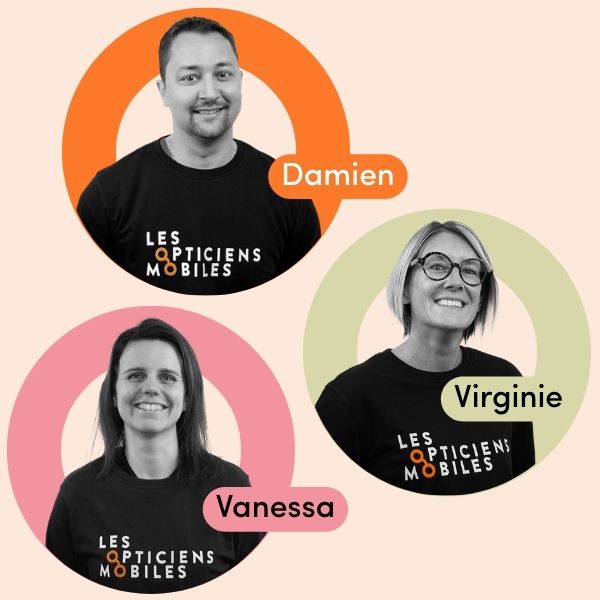 Image d'illustration avec trois opticiens intervenant sur la loire dans le 42 en france pour équiper les habitants en nouvelles lunettes.